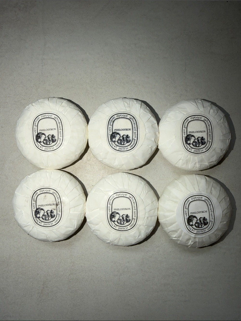 6 diptyque White Wrapped Soap Bars Philosykos 1.5oz 45g